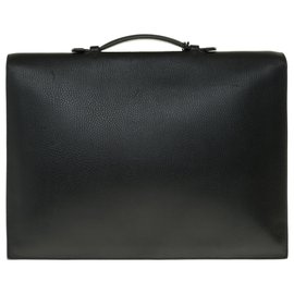 Hermès-Splendid Hermès men's bag Dispatch bag in black togo leather customized with black crocodile-Black