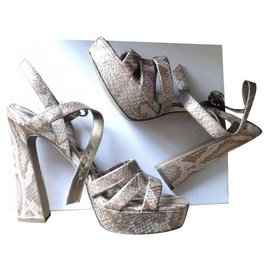 Sam Edelman Platform Ankle Strap Snakeskin Effect Heels Metallic Leather Metallic