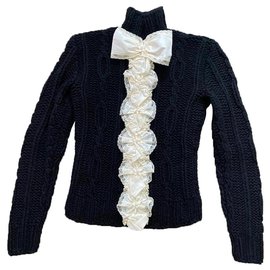 Chanel-RARO novo suéter de renda e pérola Salzburg-Preto