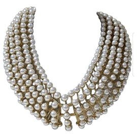 Christian Dior-Christian Dior 7 Strand Pearl Choker Necklace-Golden