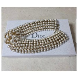 Christian Dior-Christian Dior 7 Colar gargantilha de pérola com fio-Dourado