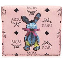 MCM Pink Bi-fold Visetos Rabbit Leather Small Wallet Pink Multiple colors