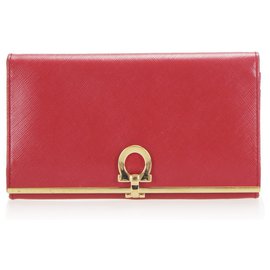 Autre Marque-Ferragamo Red Gancini Leather Long Wallet-Red