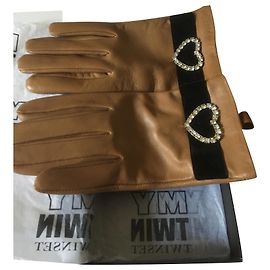 Luvas Twin Set de pele de cordeiro Caramel Caramelo