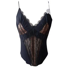 Bustier La Perla de seda y encaje negro 85 B Negro