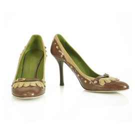 Dsquared2-Dsquared 2 Zapato de tacón con tachuelas de cuero marrón en relieve de cocodrilo 40-Castaño