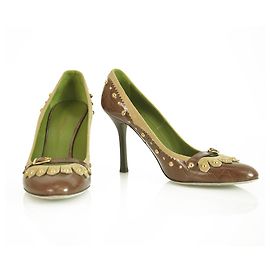 Dsquared2 Dsquared 2 Croco Embossed Brown Leather Studs Moccasin Pumps Heels Shoes 40 Brown