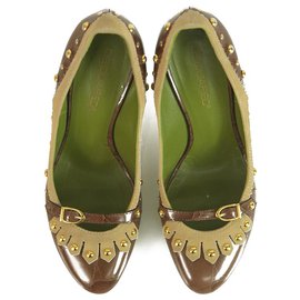 Dsquared2-Dsquared 2 Croco Embossed Brown Leather Studs Moccasin Pumps Heels Shoes 40-Brown
