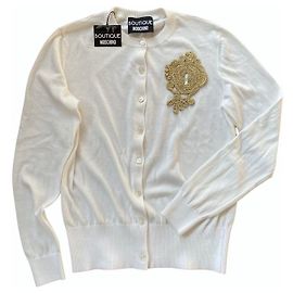 Cardigã Moschino de algodão com patch de lurex dourado Branco
