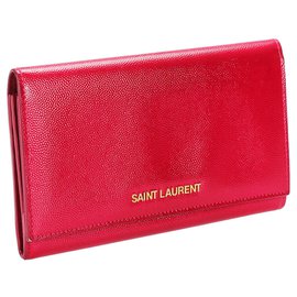 Autre Marque-YSL Red Leather Long Wallet-Red