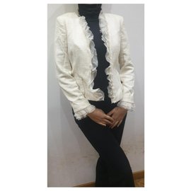 Marella-Marella giacca blazer boho voulants-Bianco sporco