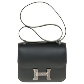 Hermès-NEUF/ RARE SERIE LIMITEE/FULL SET / Hermès Constance 23 en cuir Madame noir, boucle en lézard ombre-Noir
