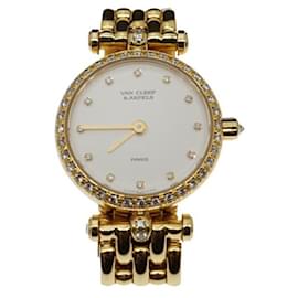 Van Cleef & Arpels White Diamond Dial Diamond Lünettenuhr Golden Gold hardware