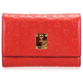 MCM Red Visetos Leder Geldbörse Rot