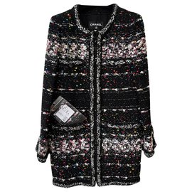 Chanel-8K $ Supermarkt Tweed Mantel / Jacke-Schwarz