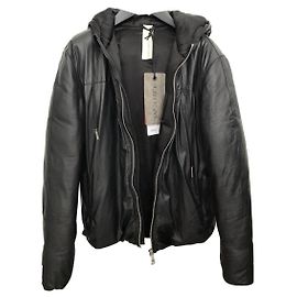 Autre Marque GIORGIO BRATO Black Lambskin Down Jacket with Hood Size 52 Black