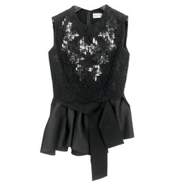 Dice Kayek-Black lace and satin top with inserts of Dice Kayek brand crystals-Black
