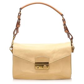 Bolsa de ombro de couro Prada Brown Sound Lock Marrom Bege