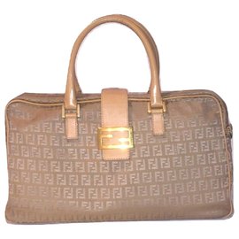 Fendi-FENDI canvas and leather document holder-Beige