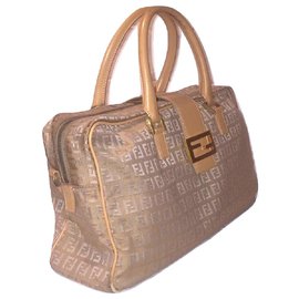 Fendi-FENDI canvas and leather document holder-Beige