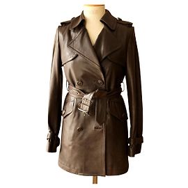 Giorgio brown leather short trench coat Brown