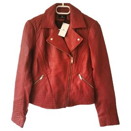 One step (IKKS) Perfecto leather jacket Red