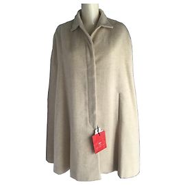 Balenciaga Wool Cape Poncho Beige