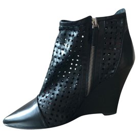 Sandro-Micro perforated ankle boots-Black