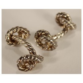 Hermès-Noeuds Marins, abotoaduras de corda de prata-Hardware prateado