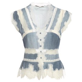Ermanno Scervino-Scervino SLEEVELESS SHIRT WITH LACE-Light blue