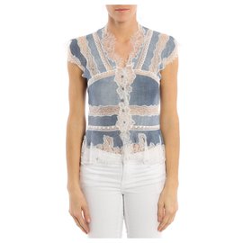 Ermanno Scervino-Scervino SLEEVELESS SHIRT WITH LACE-Light blue