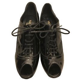 Valentino Black Patent Leather Open Toe Pumps Black