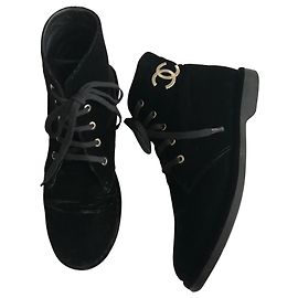Chanel Velvet Combat Boots Black