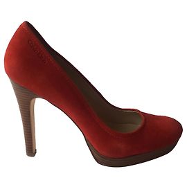 Calvin Klein red suede pumps Red