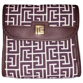 PIERRE BALMAIN mini monogram pouch Brown White
