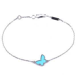Van Cleef & Arpels White Gold Turquoise Butterfly Sweet Alhambra Bracelet Silvery