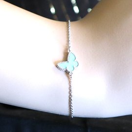 Van Cleef & Arpels-Van Cleef & Arpels Bracelet Sweet Alhambra Papillon Turquoise Or Blanc-Argenté