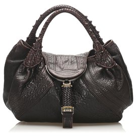 Fendi-Fendi Brown Spy Leather Handbag-Brown,Dark brown