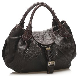 Fendi-Fendi Brown Spy Leather Handbag-Brown,Dark brown