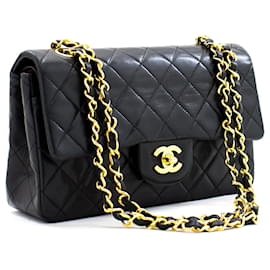Chanel-Chanel 2.55 à double rabat 9"Sac à bandoulière chaîne sac à main en cuir d'agneau noir-Noir