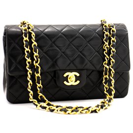 Chanel-Chanel 2.55 gefütterte Klappe 9"Chain Shoulder Bag Black Lambskin Purse-Schwarz