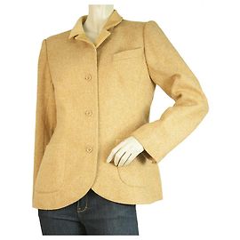 Courreges Beige Tweed Wool Mohair & Baby Cord Trim Blazer Jacket - SZ b ( S ) Beige