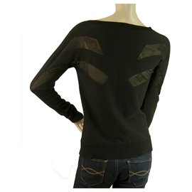 Surface To Air-Oberfläche zu Luft Black Cotton Viscose Knit Sheer Panels Top Bluse Größe 34-Schwarz