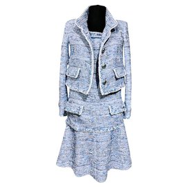 Chanel-12Veste + robe en tweed K $-Bleu