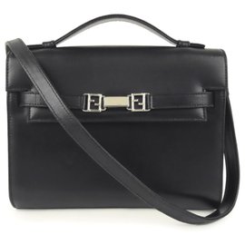 Fendi-Fendi Black Leather Business Bag-Black