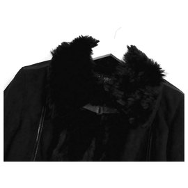 Armani Jeans-Faux Leather & Fur Aviator Jacket-Black