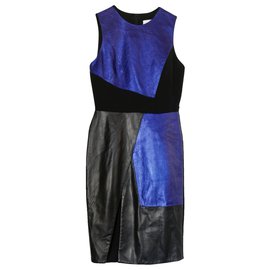 Prabal Gurung-Blue & Black Leather Dress-Blue