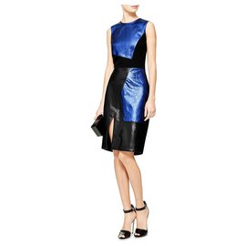 Prabal Gurung-Blue & Black Leather Dress-Blue