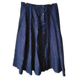 Uniqlo Saia midi abotoada Branco Azul Azul marinho
