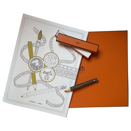 Hermès-Hermès Malbuch + Hermès Bleistift-Weiß,Orange